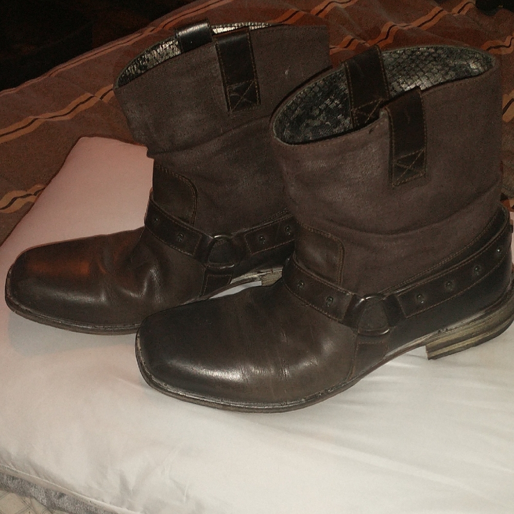 Mark Nason Leather Lounge Boots Biker Skull Detail Harness Brown Men's 10.5